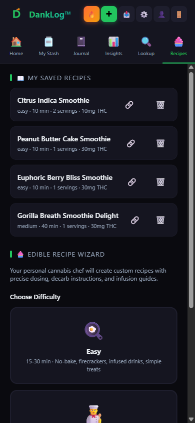 DankLog edible recipe wizard